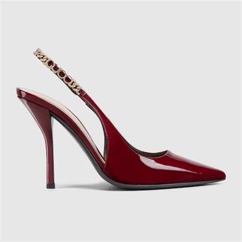 gucci slingback pump mid heel 36|GUCCI Signoria embellished patent.